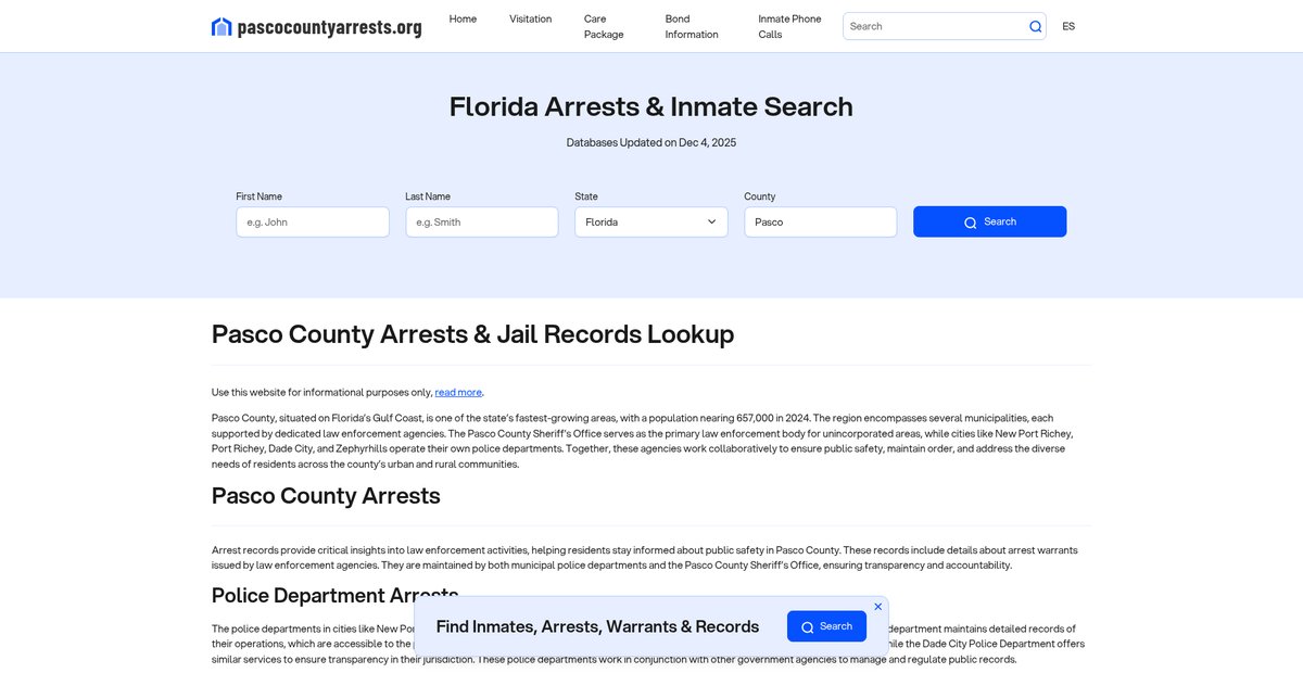 Preview of pascocountyarrests.org