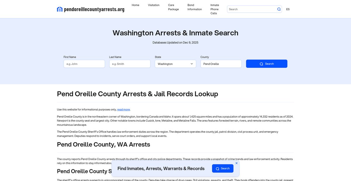 Preview of pendoreillecountyarrests.org