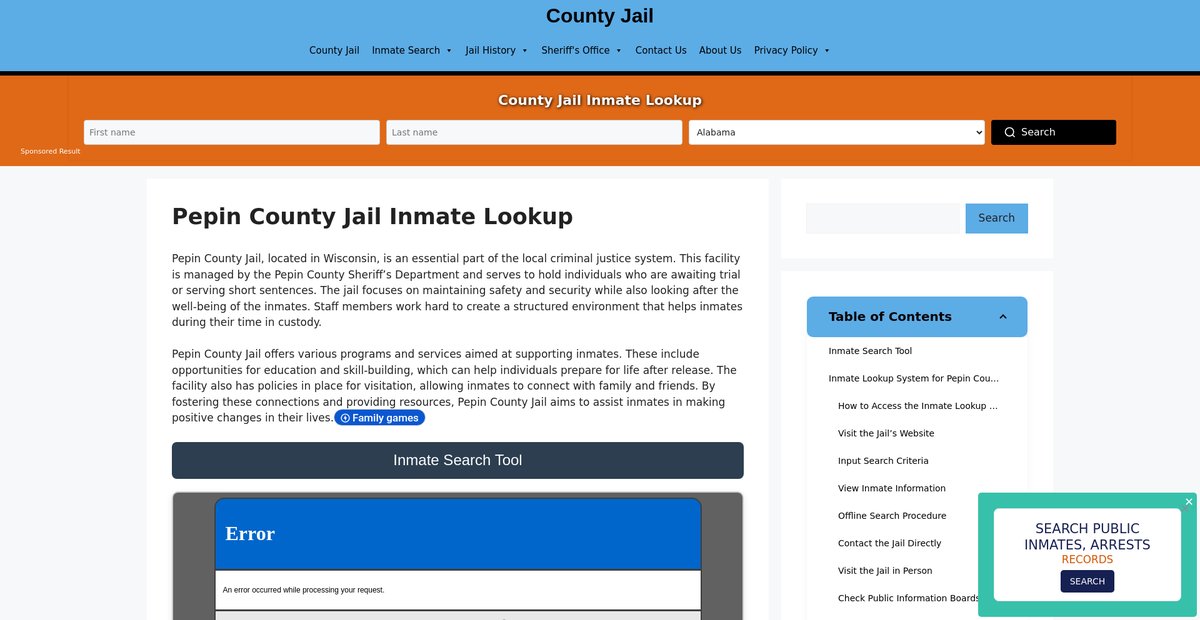 Preview of pepin.countyjail.org