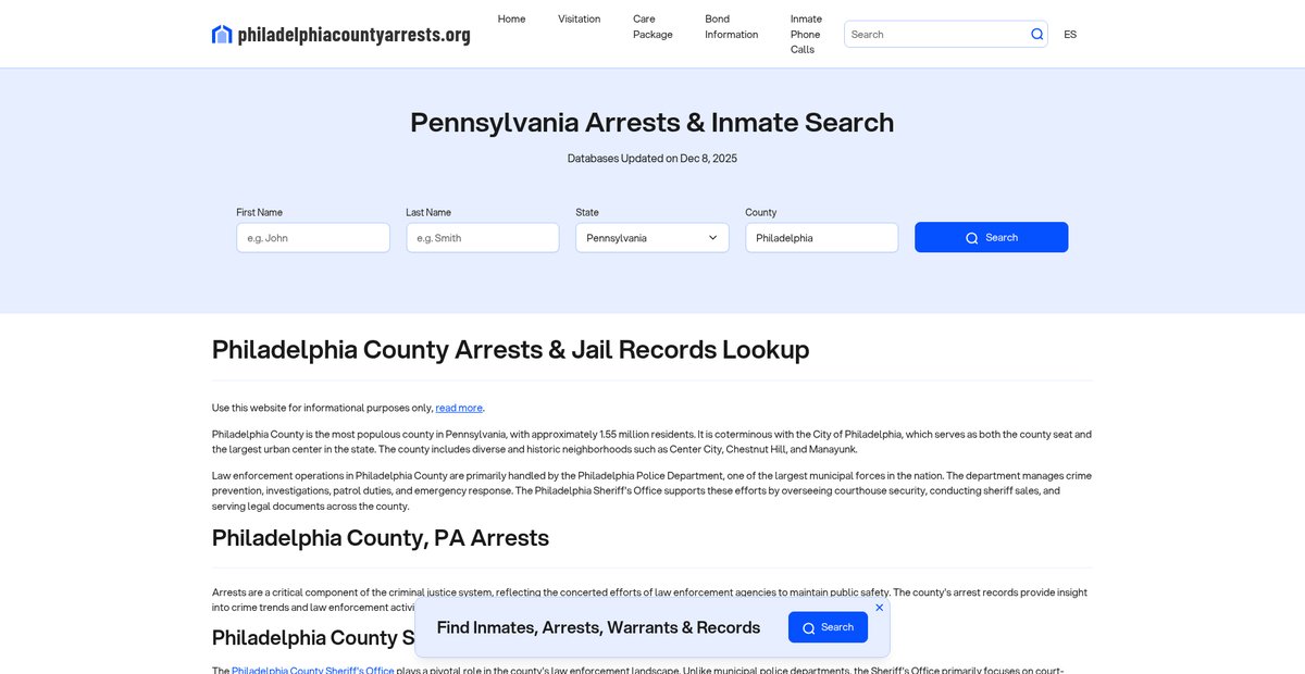 Preview of philadelphiacountyarrests.org