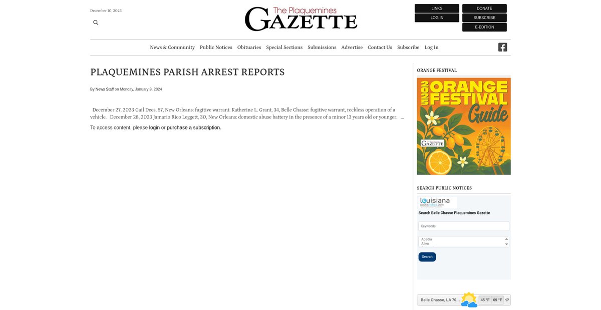 Preview of plaqueminesgazette.com