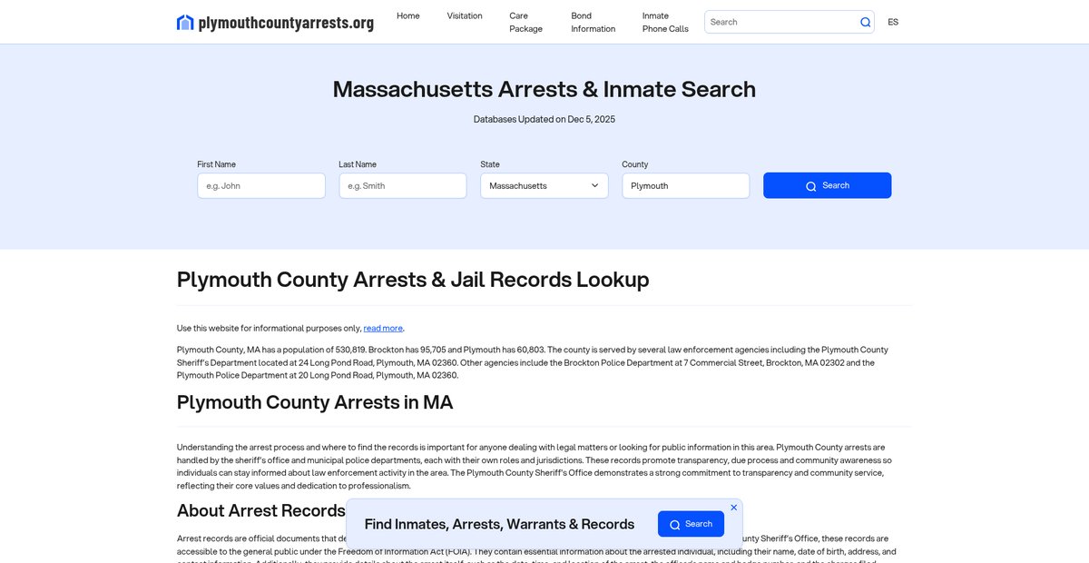 Preview of plymouthcountyarrests.org