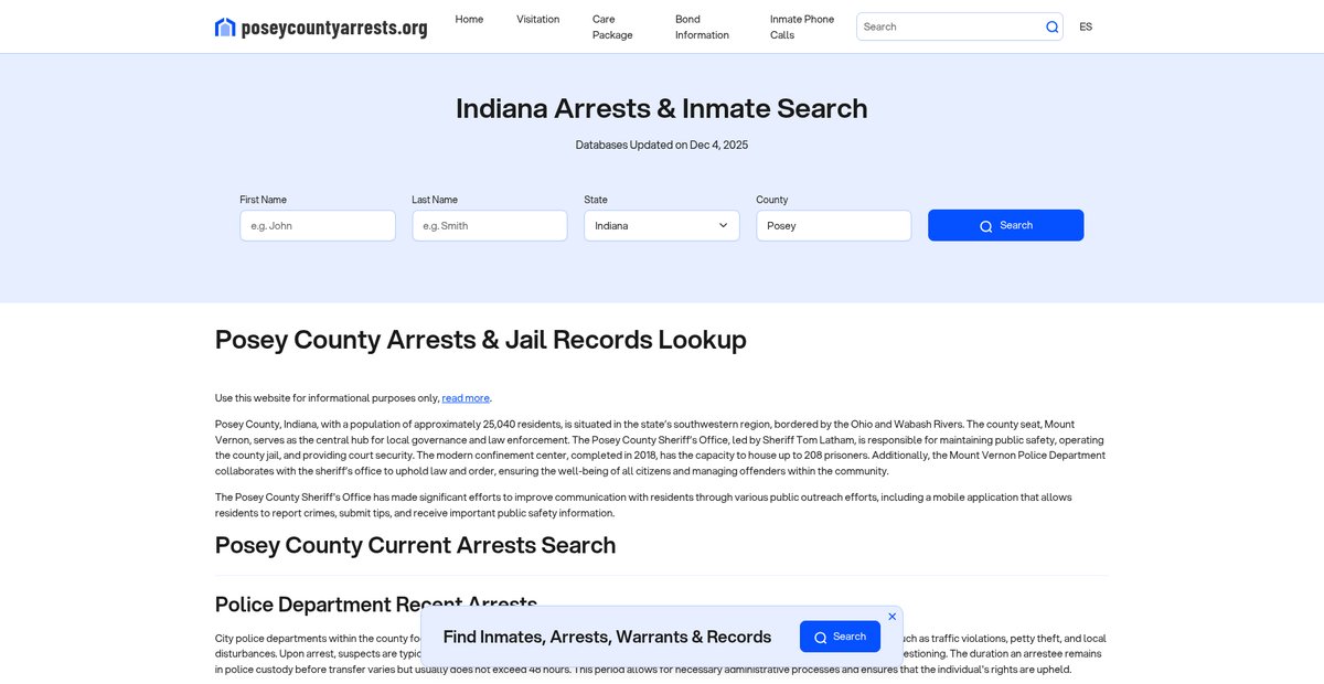 Preview of poseycountyarrests.org