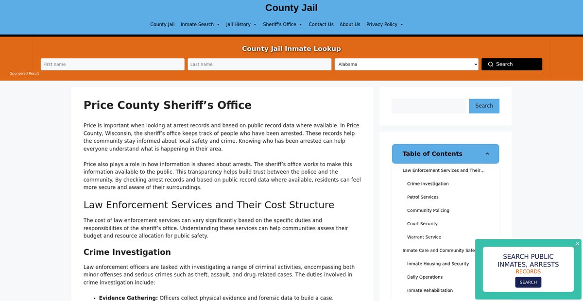 Preview of price-sheriff-arrest-warrants.countyjail.org