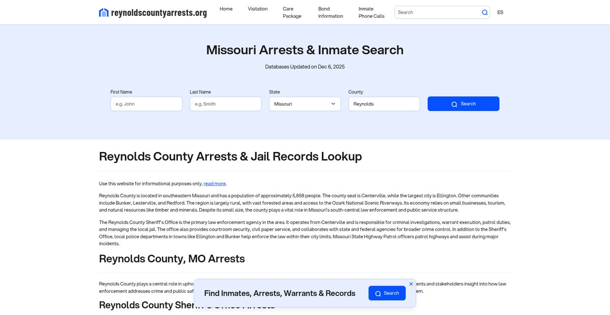 Preview of reynoldscountyarrests.org