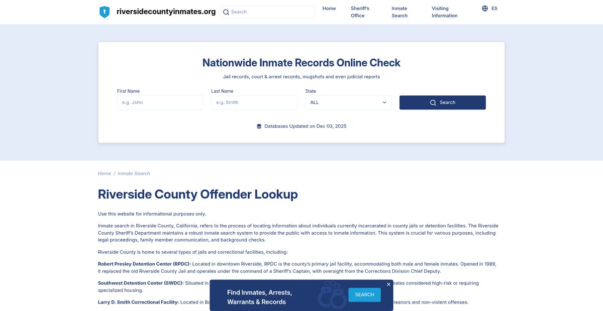 Preview of riversidecountyinmates.org