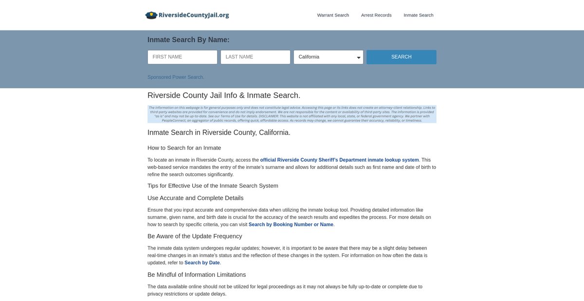 Preview of riversidecountyjail.org