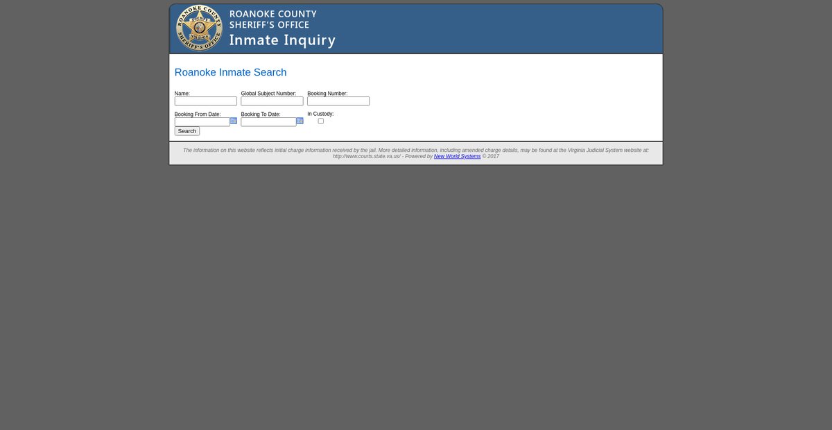 Preview of inmateinquiry.roanokecountyva.gov