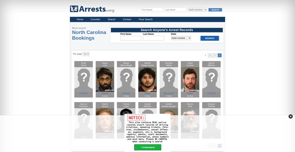 Preview of northcarolina.arrests.org