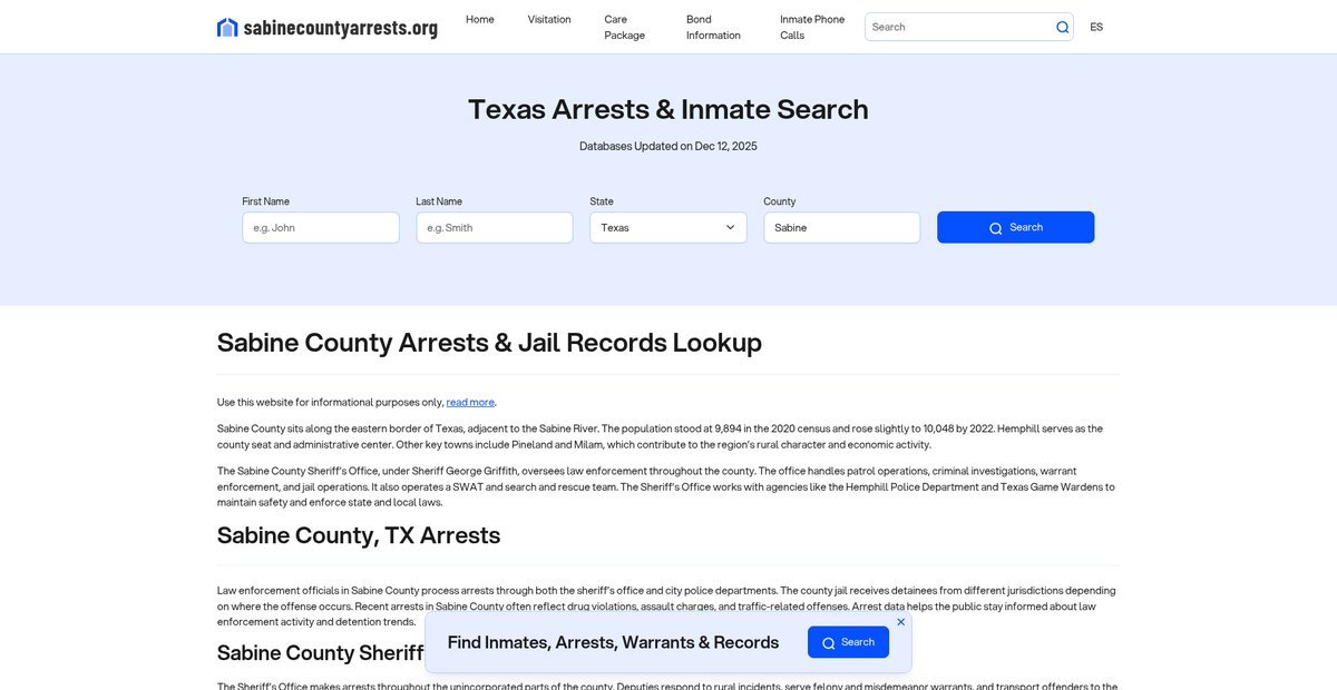 Preview of sabinecountyarrests.org