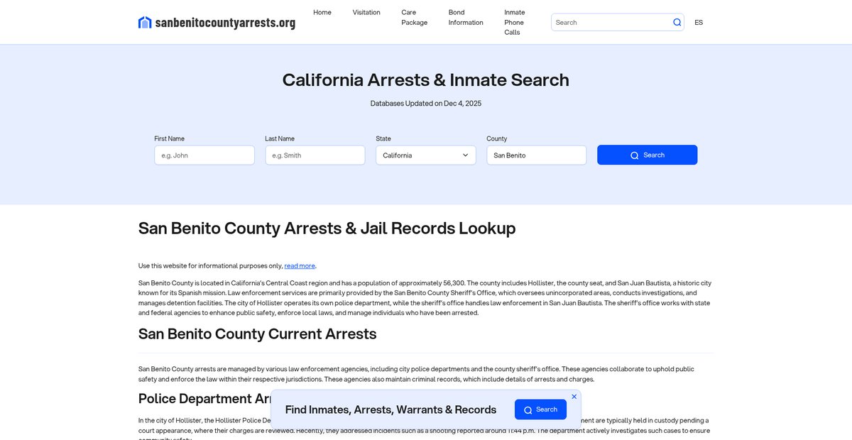 Preview of sanbenitocountyarrests.org