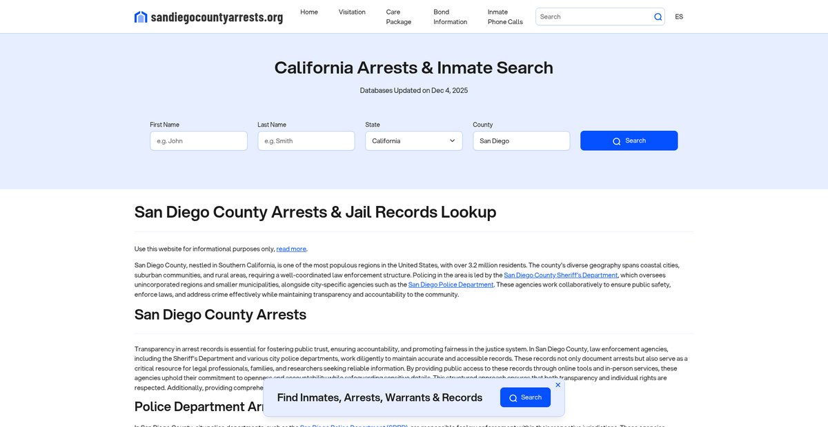 Preview of sandiegocountyarrests.org