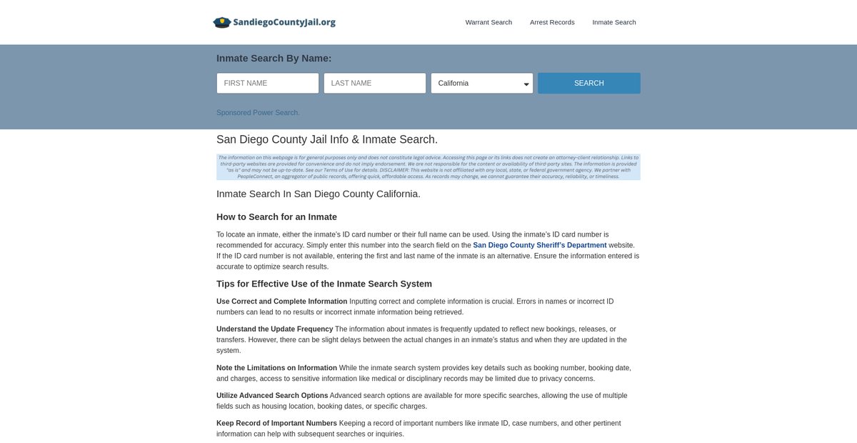 Preview of sandiegocountyjail.org