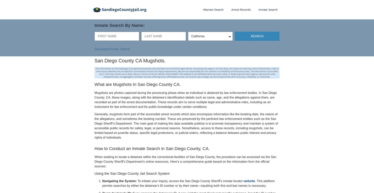 Preview of sandiegocountyjail.org