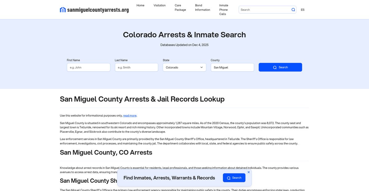 Preview of sanmiguelcountyarrests.org