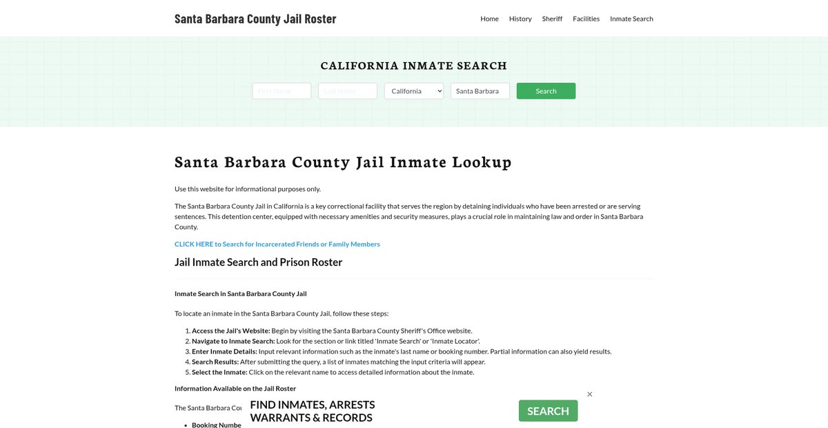 Preview of santabarbaracountyjailroster.org