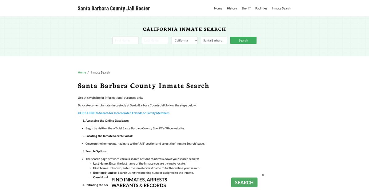 Preview of santabarbaracountyjailroster.org