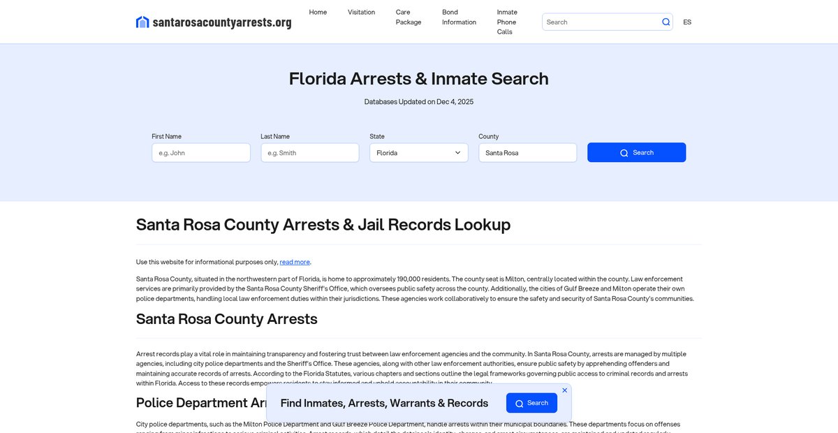 Preview of santarosacountyarrests.org