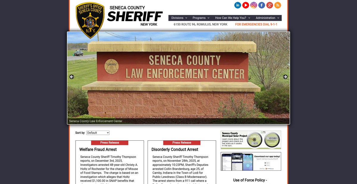 Preview of sheriff.senecacountyny.gov