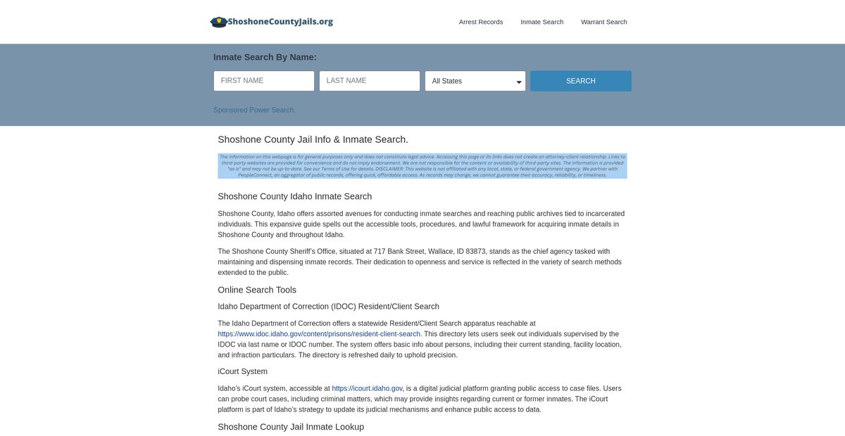 Preview of shoshonecountyjails.org
