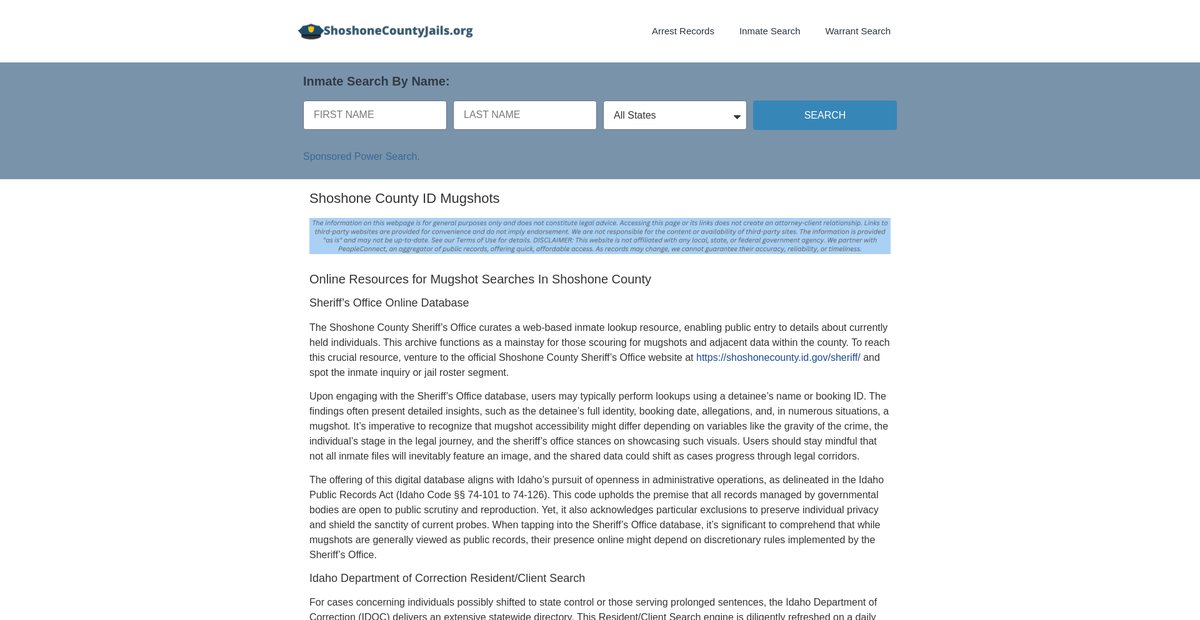 Preview of shoshonecountyjails.org
