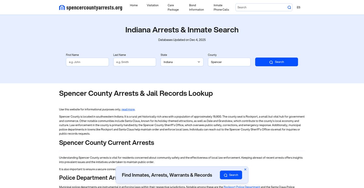 Preview of spencercountyarrests.org
