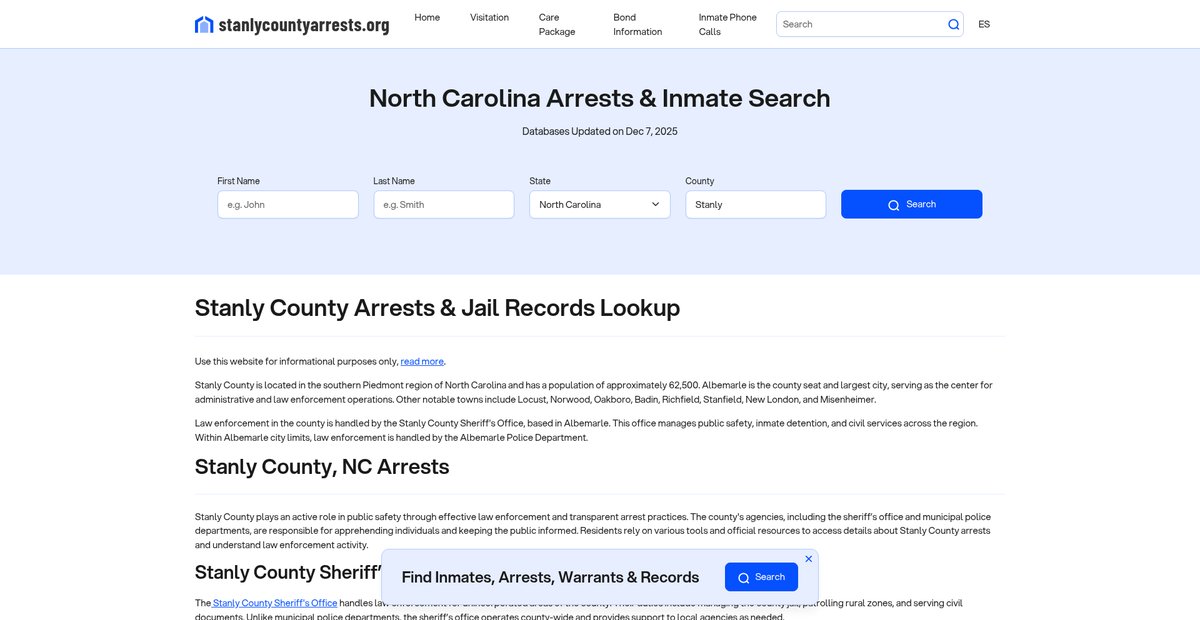 Preview of stanlycountyarrests.org
