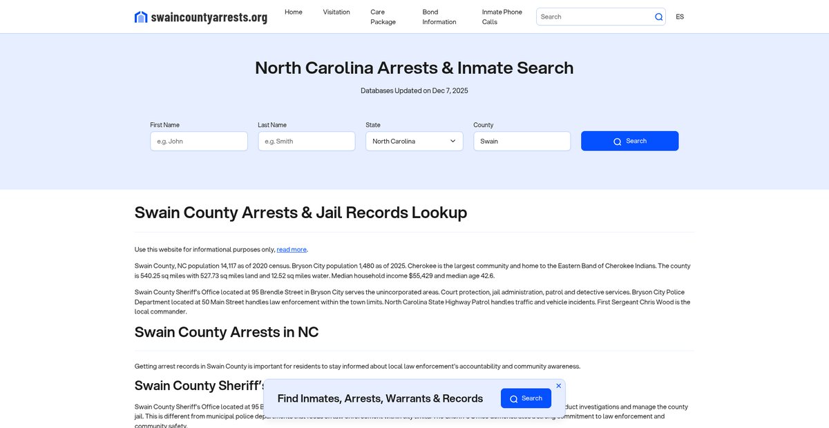 Preview of swaincountyarrests.org