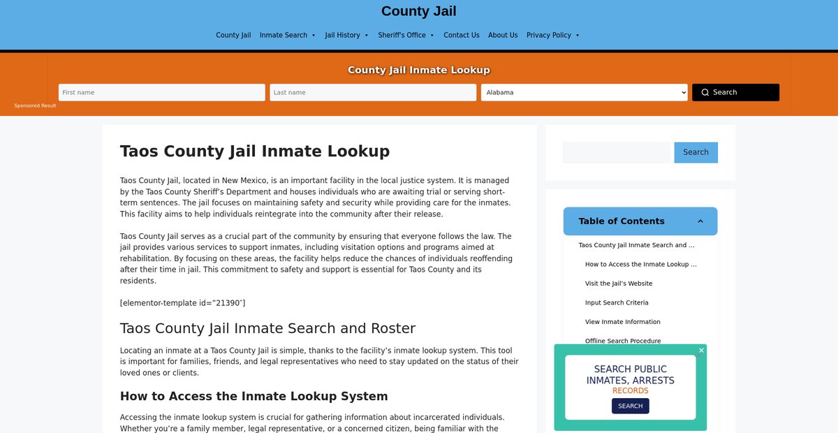 Preview of taos.countyjail.org