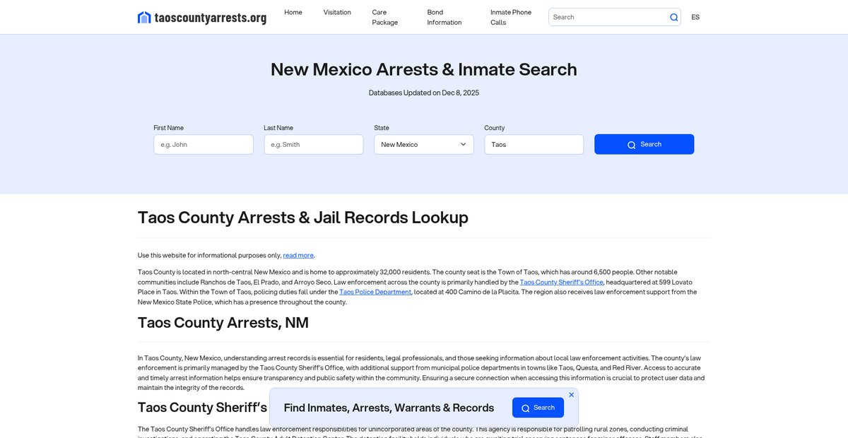 Preview of taoscountyarrests.org