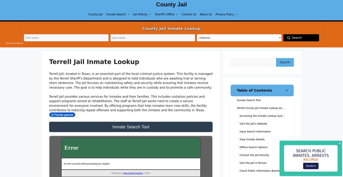 Preview of terrell.countyjail.org