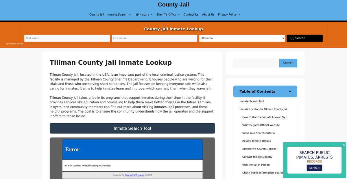 Preview of tillman.countyjail.org