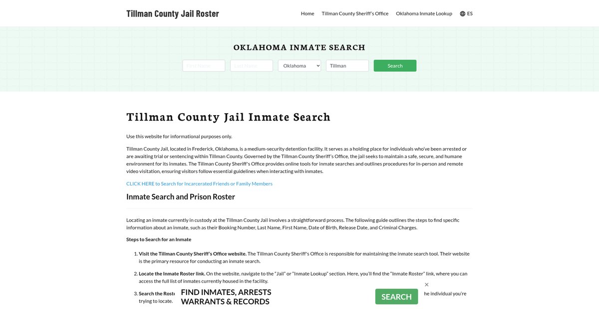 Preview of tillmancountyjail.org