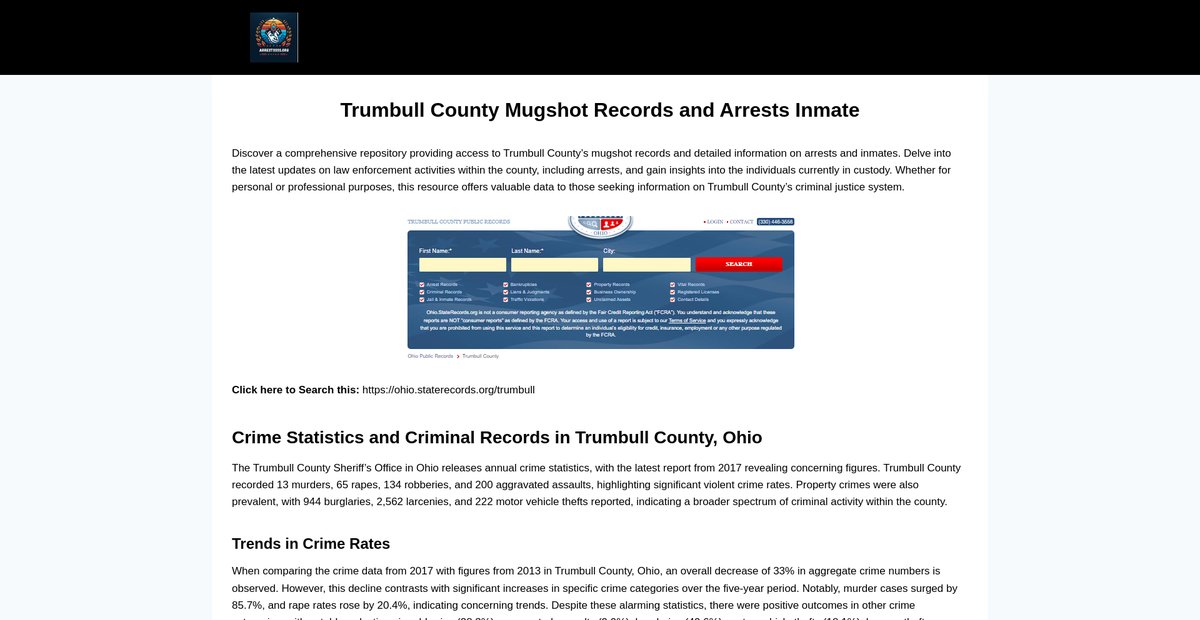 Preview of trumbull.arrestssss.org