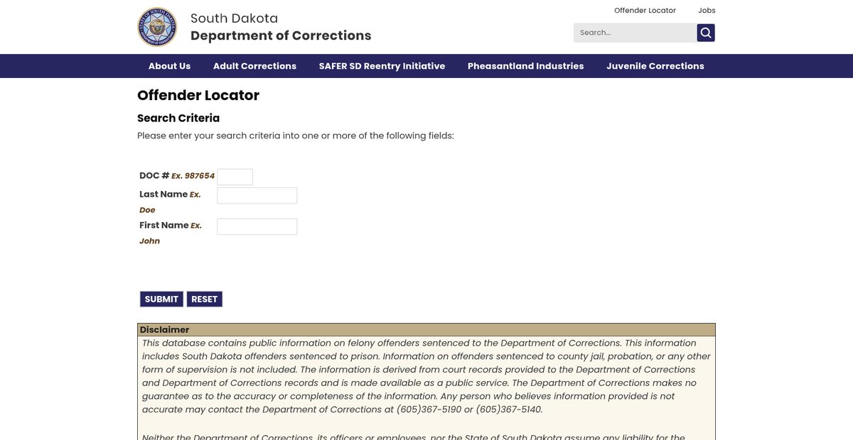 Preview of docadultlookup.sd.gov