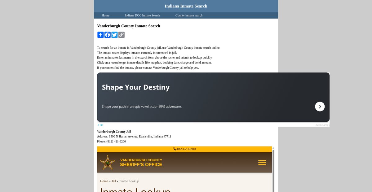Preview of inmatesearchindiana.org