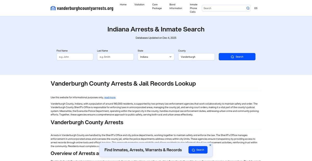 Preview of vanderburghcountyarrests.org