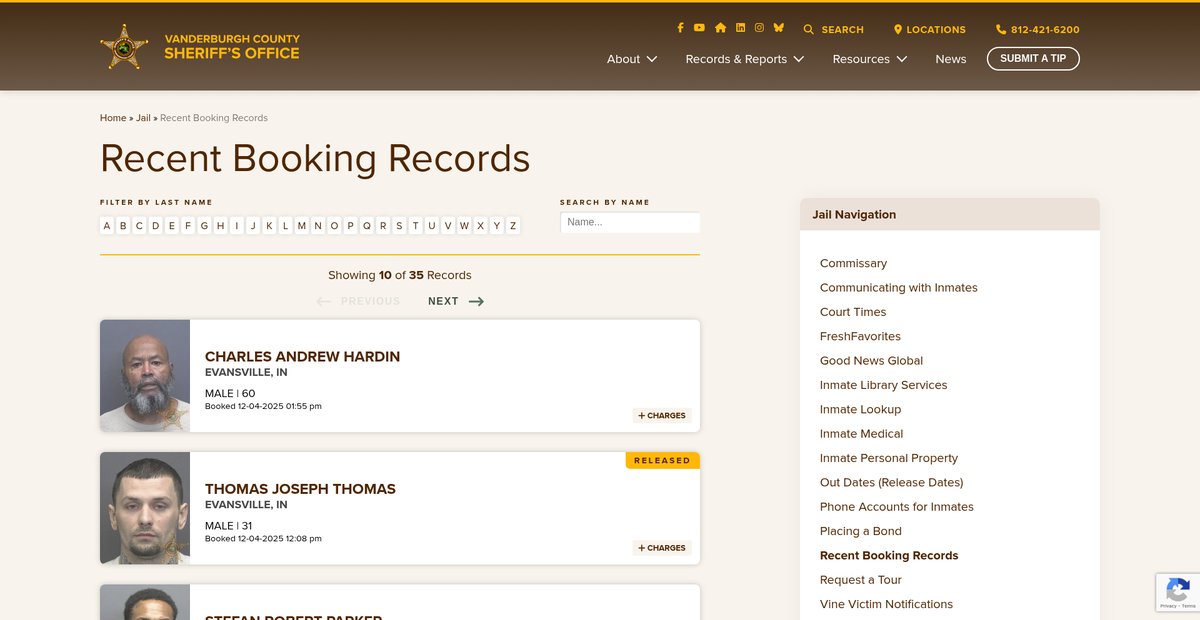 Preview of vanderburghsheriff.org