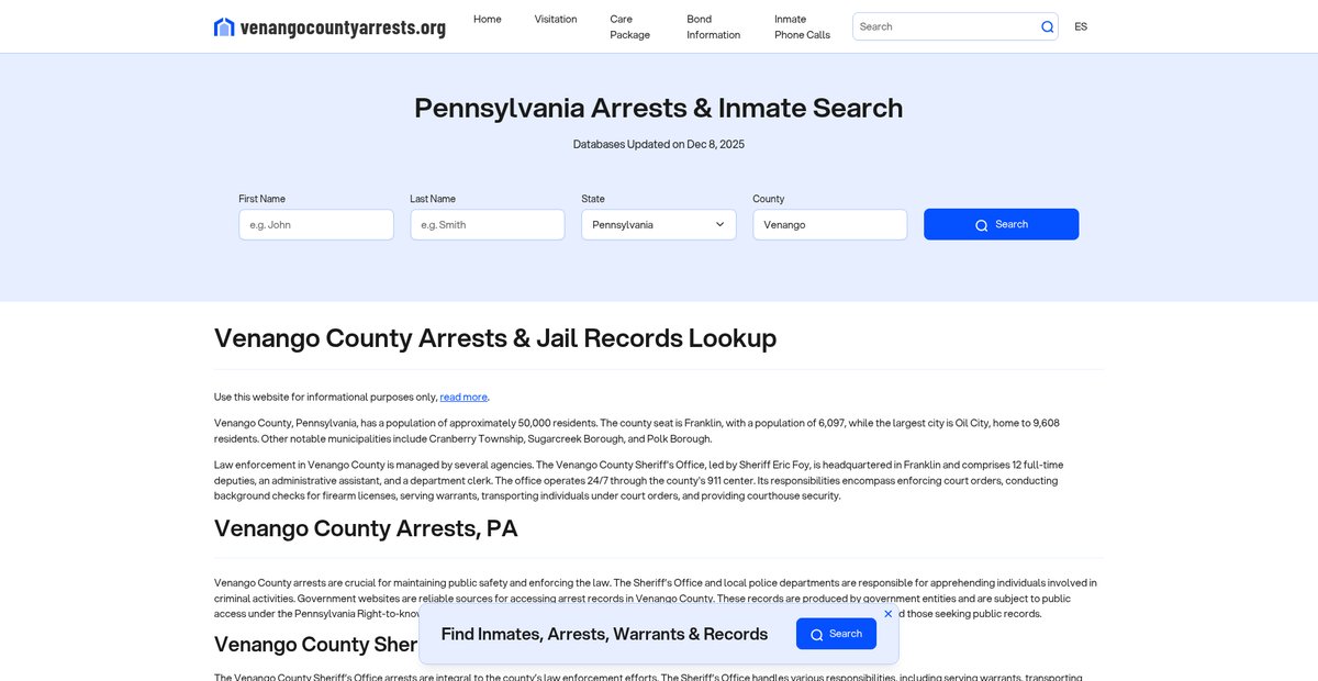 Preview of venangocountyarrests.org