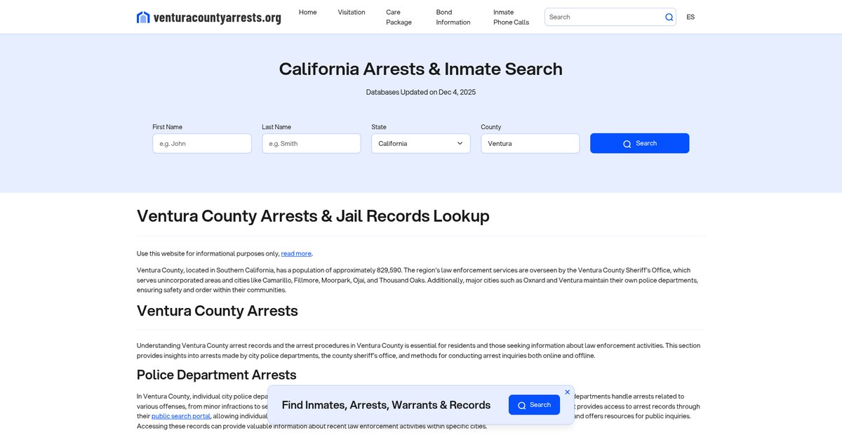 Preview of venturacountyarrests.org