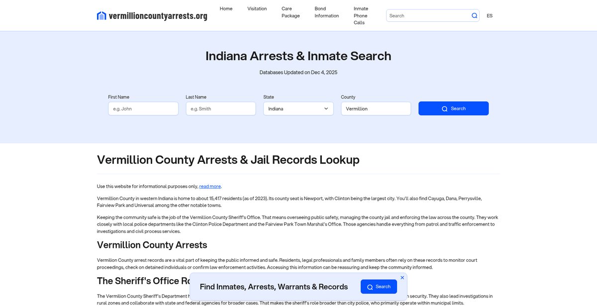 Preview of vermillioncountyarrests.org