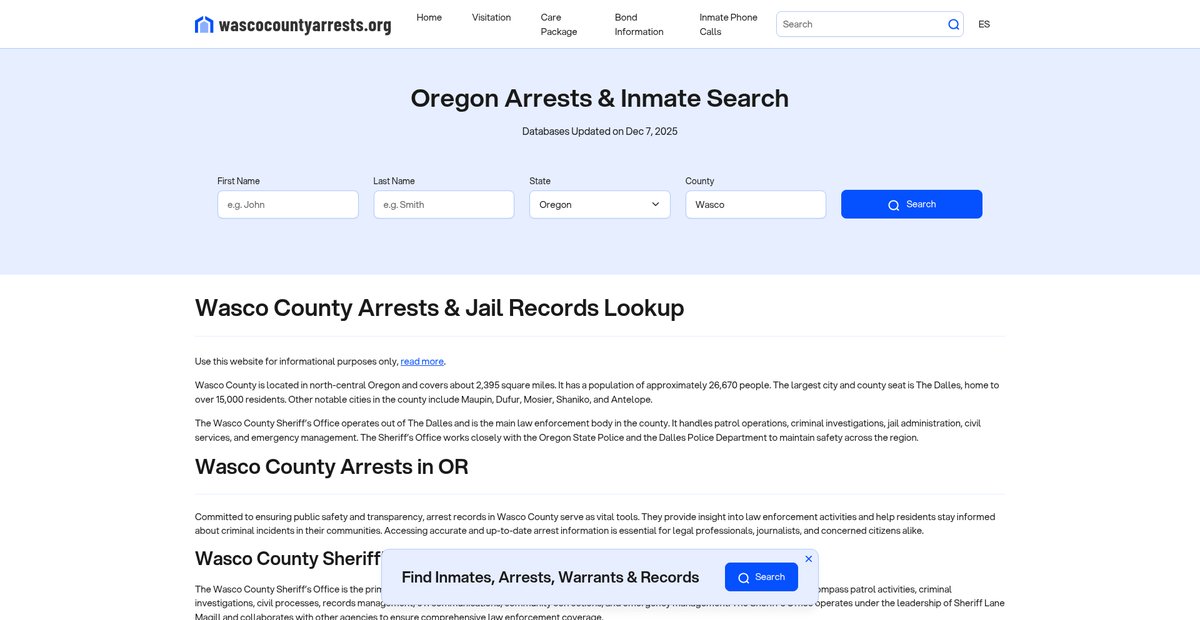 Preview of wascocountyarrests.org