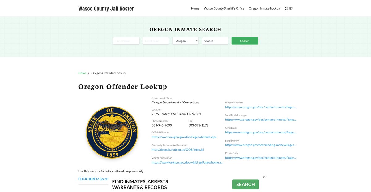 Preview of wascocountyjail.org