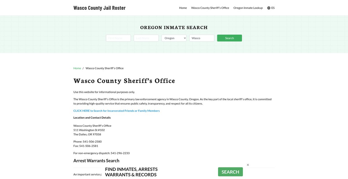 Preview of wascocountyjail.org