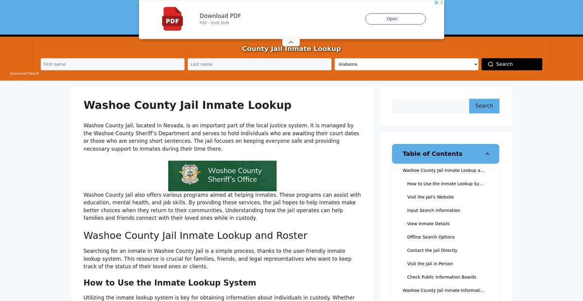 Preview of washoe.countyjail.org
