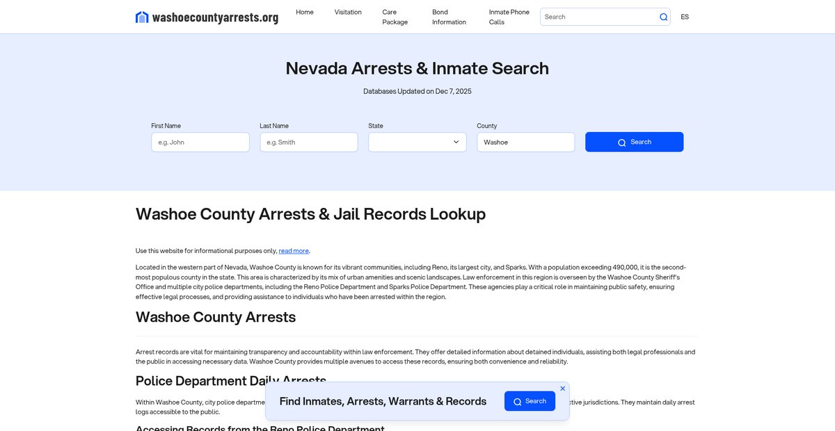 Preview of washoecountyarrests.org