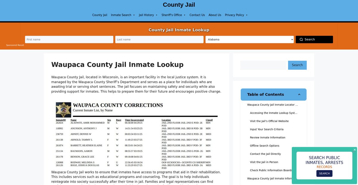 Preview of waupaca.countyjail.org