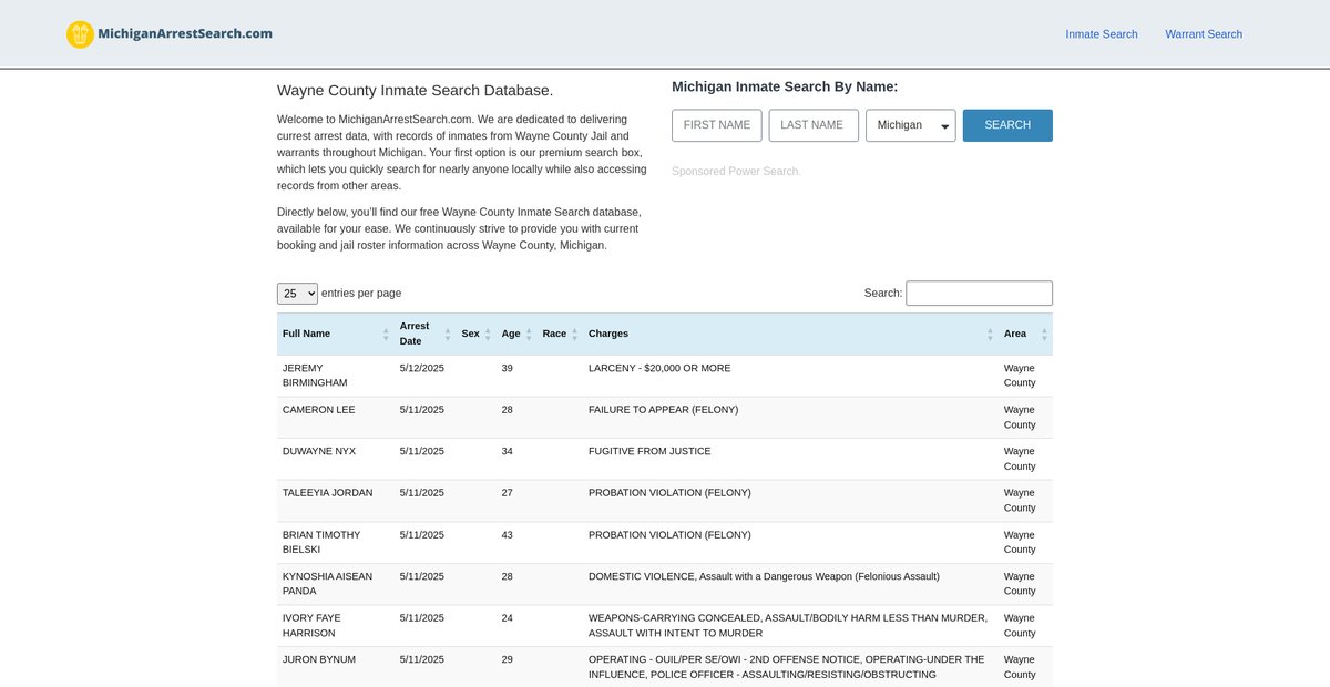 Preview of michiganarrestsearch.com