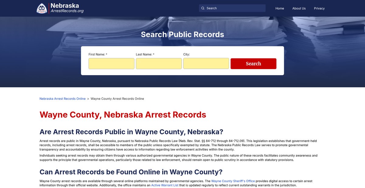 Preview of nebraskaarrestrecords.org
