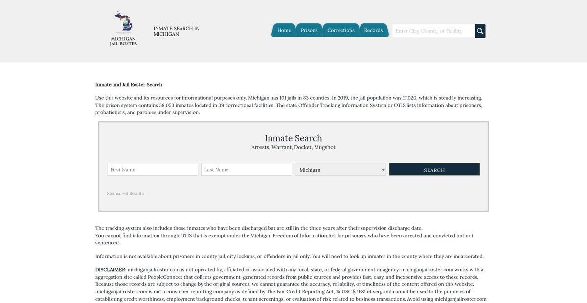 Preview of michiganjailroster.com